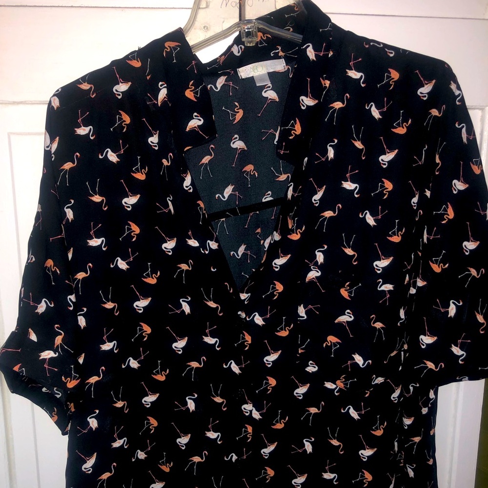 Abound Short sleeved Flamingo Button Down Blouse